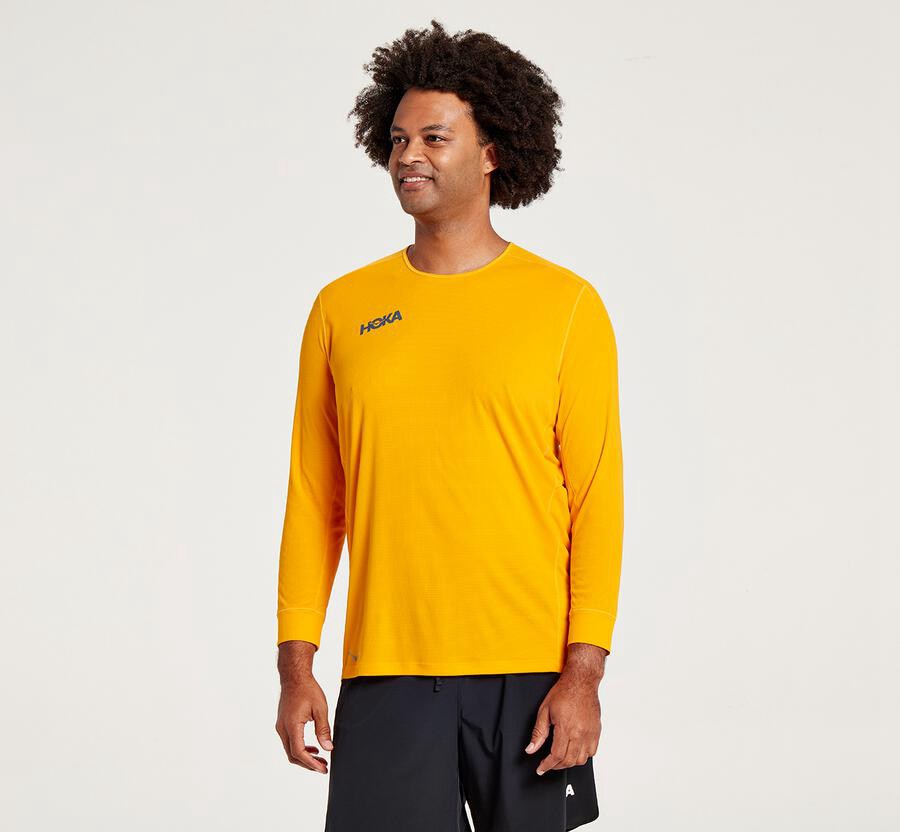 Hoka One One Top Herre - Performance 3/4 Sleeve - Gul - 482156QZR